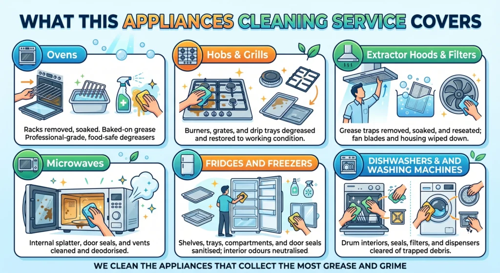 Picture of an illustrated infographic detailing the various kitchen machines covered by the service
