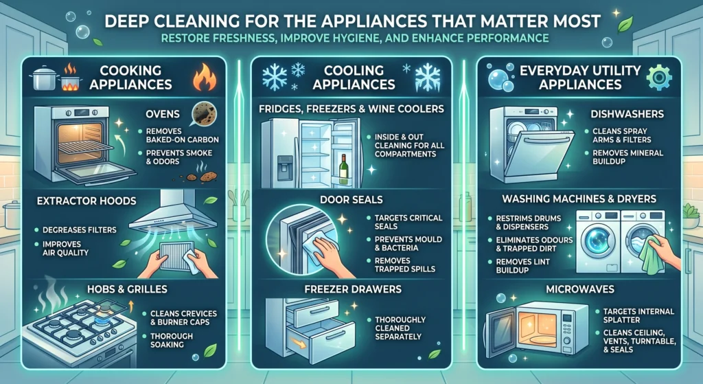 Picture of an infographic explaining deep cleaning for cooking cooling and everyday utility machines